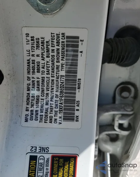 2011 Honda Civic Lx-S from USA, damaged, VIN 19XFA1F63BE024778